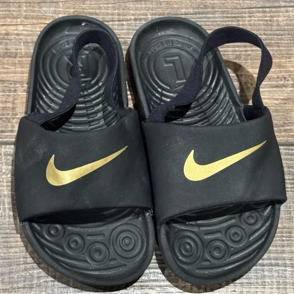 Nike Kids Kawa Slide Sandal Shoes Toddler Black Gold Size 9C